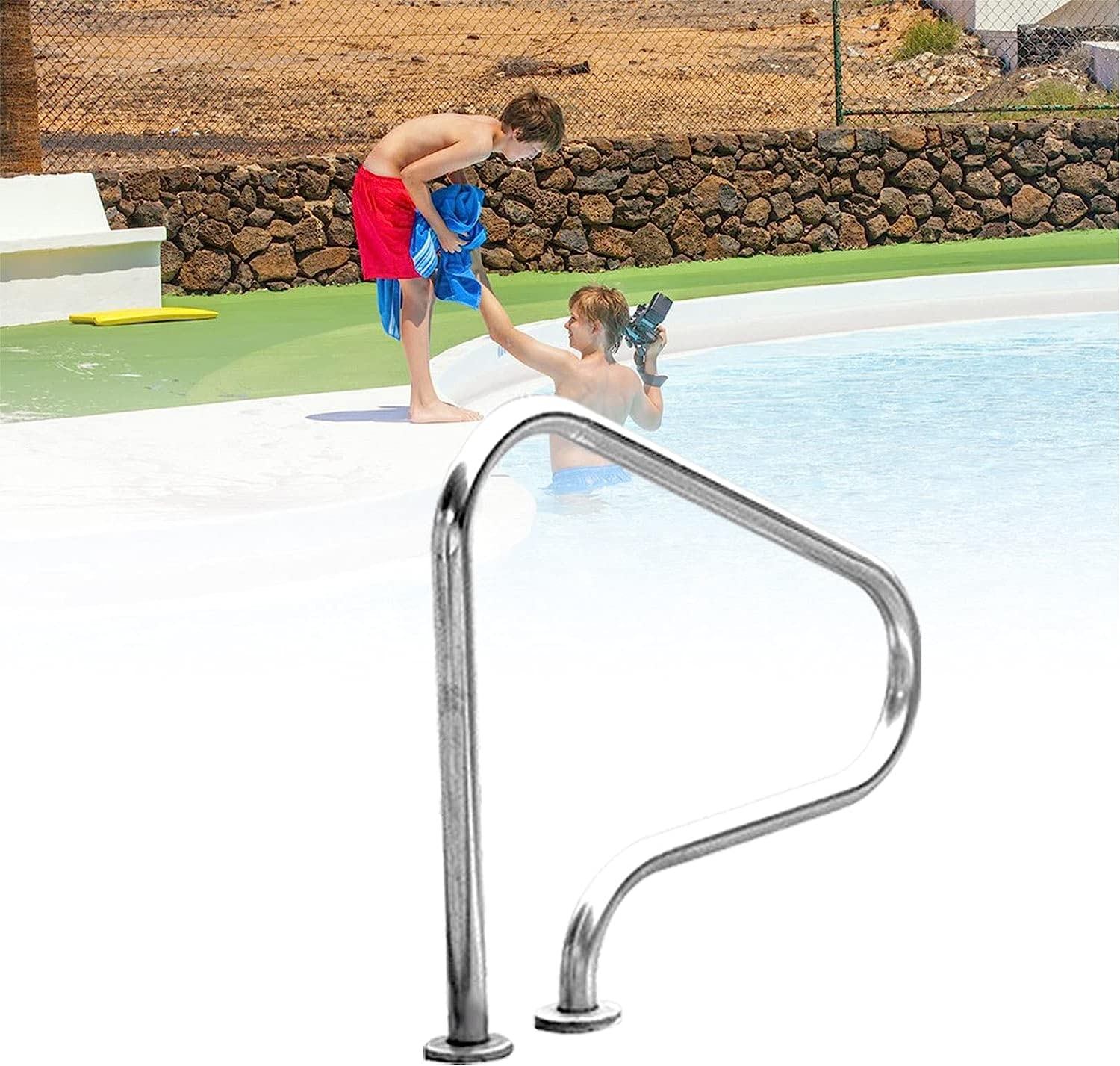 Pool Handrails Swimming Pool Handrails, Premium 304 Stainless Steel Rust Proof Swimming Pool Bend Handrail, Sliver
