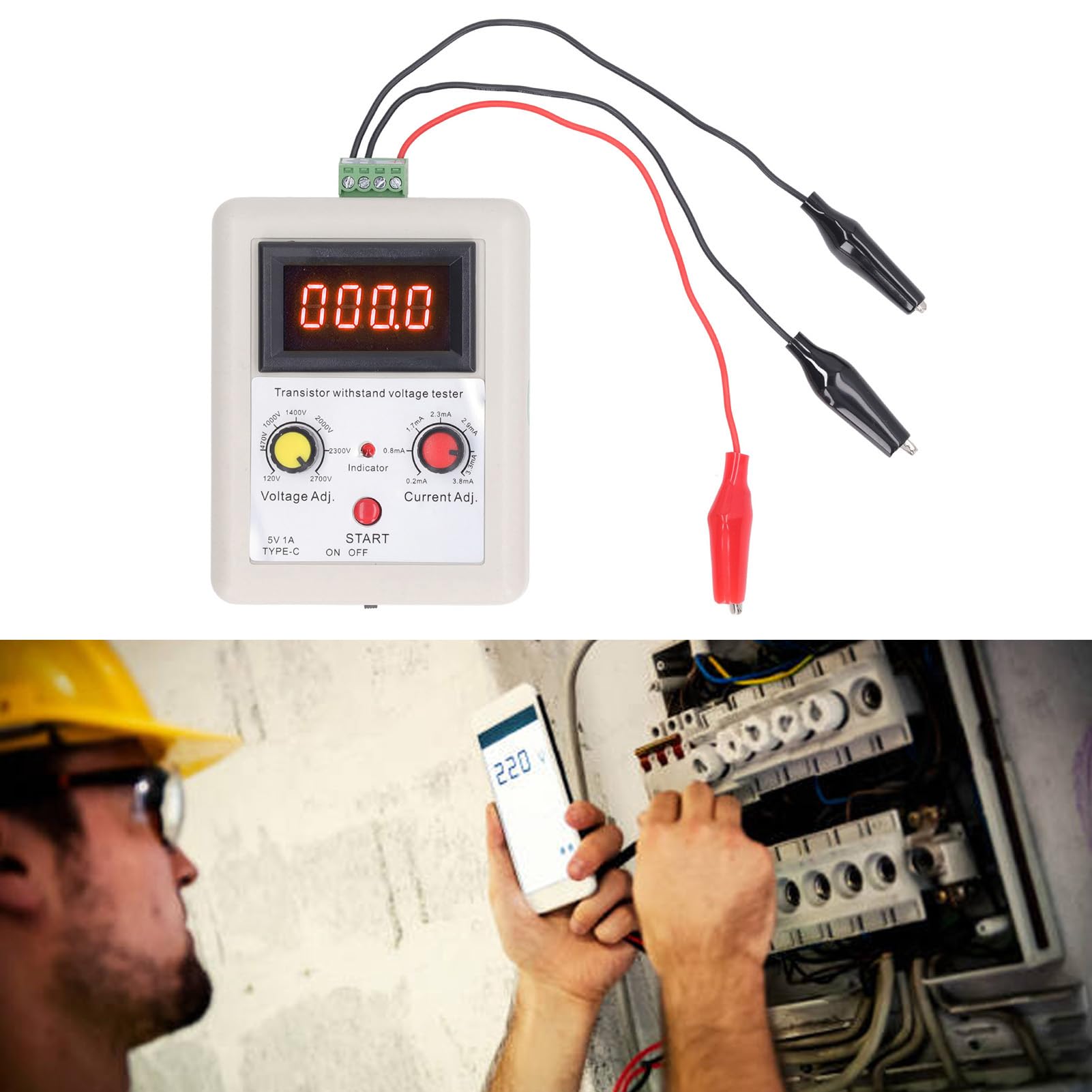 Probador de voltaje soportado Detector de capacidad de voltaje digital para diodo Mos Triodo Transistor 120v a 2700v Amplia aplicación Compacto Fácil para pruebas de componentes (Red Display)