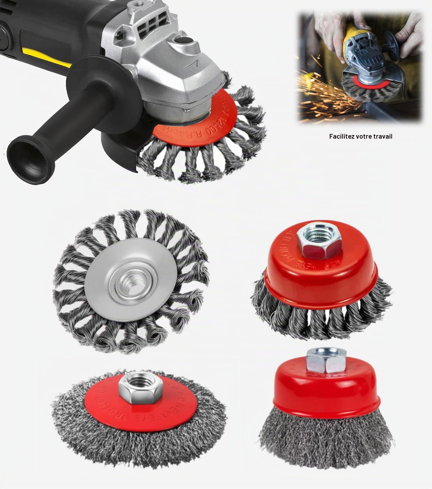 Lot de 8 brosse metallique meuleuse m14 pour meuleuses d'angle, brosse metallique disqueuse m14,80 mm et brosse métallique flexible 120 mm, pour rouiller, polir, meuler