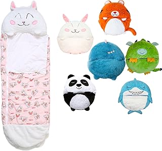 Saco de dormir infantil com travesseiro, travesseiro dobrável macio Cuddly Animal Travel Camping Nap Jammies, meninos e meninas Animais Saco de dormir e travesseiro fofinho Brinquedos,White,180cm