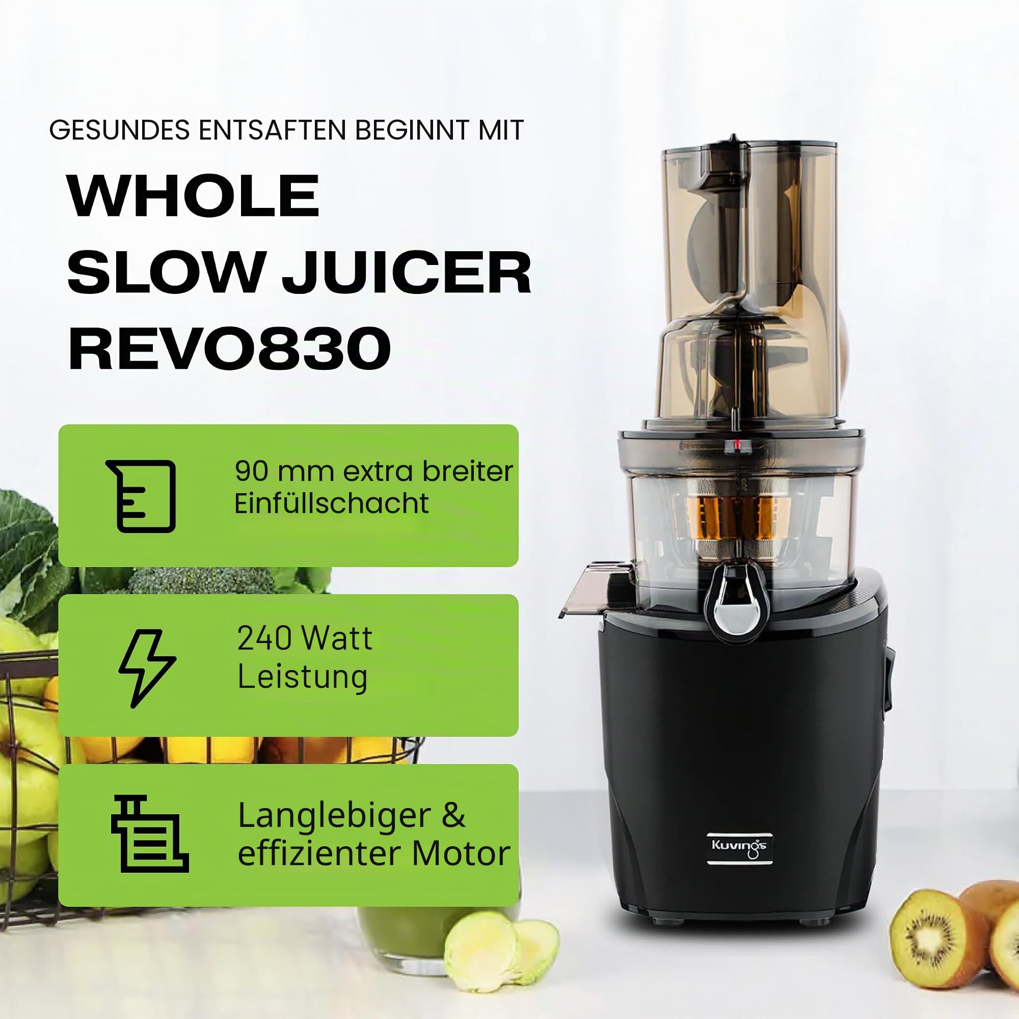 Kuvings - Entsafter REVO830 – Doppelmund, automatisches Schneidesystem – Schwarz