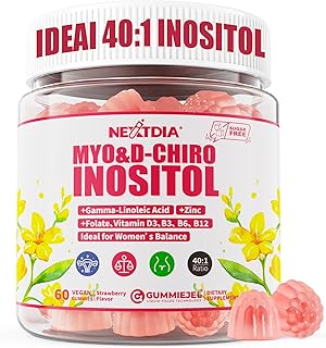 Inositol Gummies with Evening Primrose Oil for Women - 40:1 Ratio Myo-Inositol 2000mg & D-Chiro Inositol 50mg with Vit D3 B6 B12 & Zinc, Sugar-Free for Female Natural Balance & Wellness, Vegan (60ct)