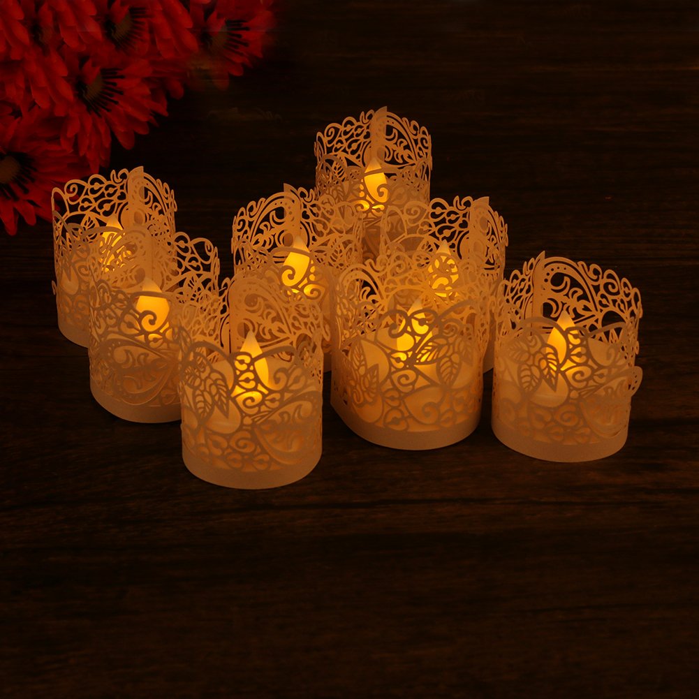 100-Pack Laser Cut Paper Votive Candle Holders - Gold Tealight Wraps For Wedding, Christmas & Party Decor - View #9