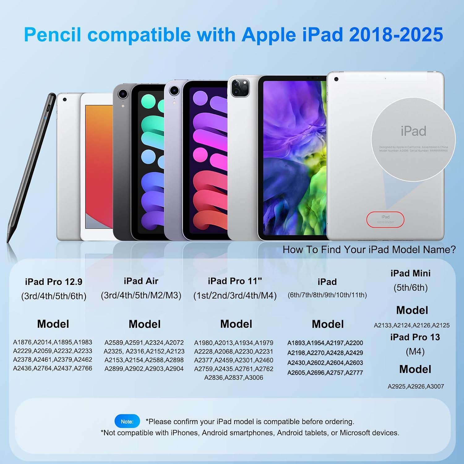 2 Pack Stylus Pen for iPad Apple:Fast Charge for iPad Pencil Apple Pen with Palm Rejection Tilt Sensitivity - Pen for iPad 10/9/8/7/6, iPad Pro 12.9"/11"/13" M4, iPad Mini 6/5, iPad Air 5/4/3/M2 Black