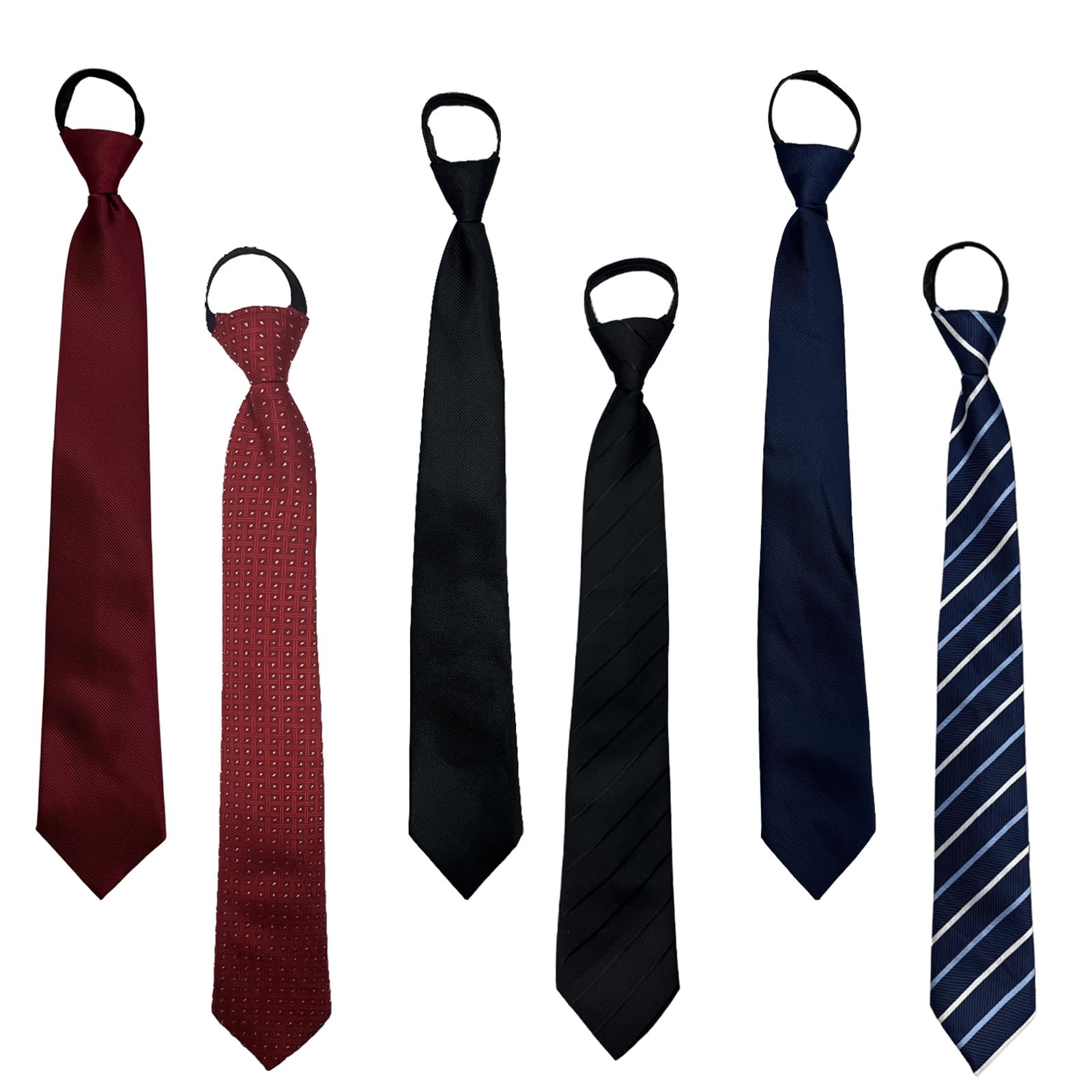 6PCS Zipper Ties for Men, Adjustable Necktie, Clip-on Various Designs for Formal Business, Wedding, Party