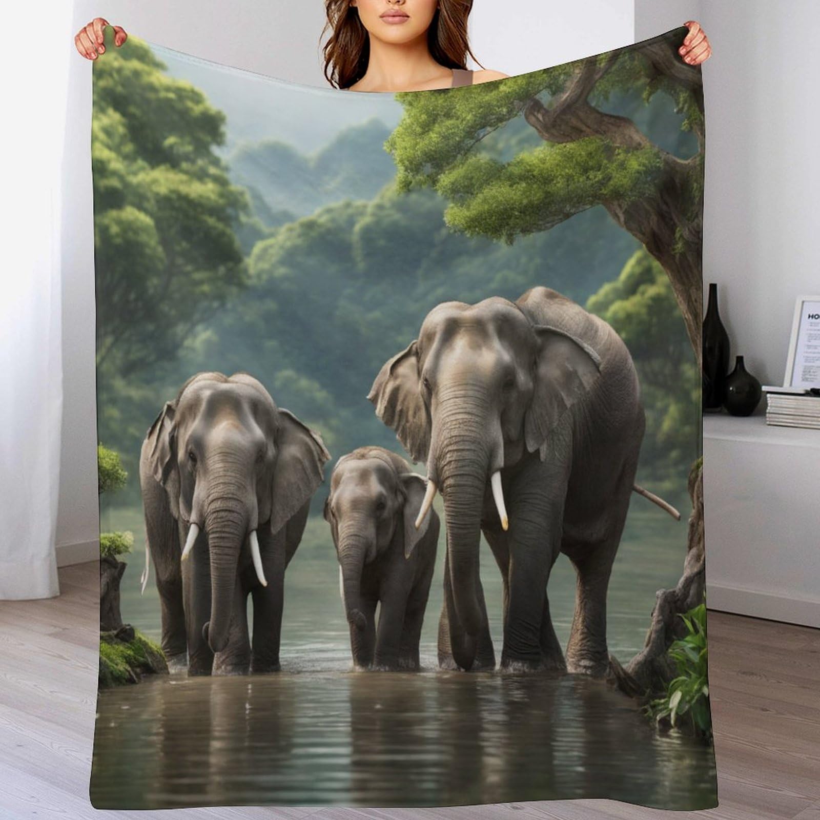 Couverture éléphant polaire chaude et douce, plaid facile à manipuler