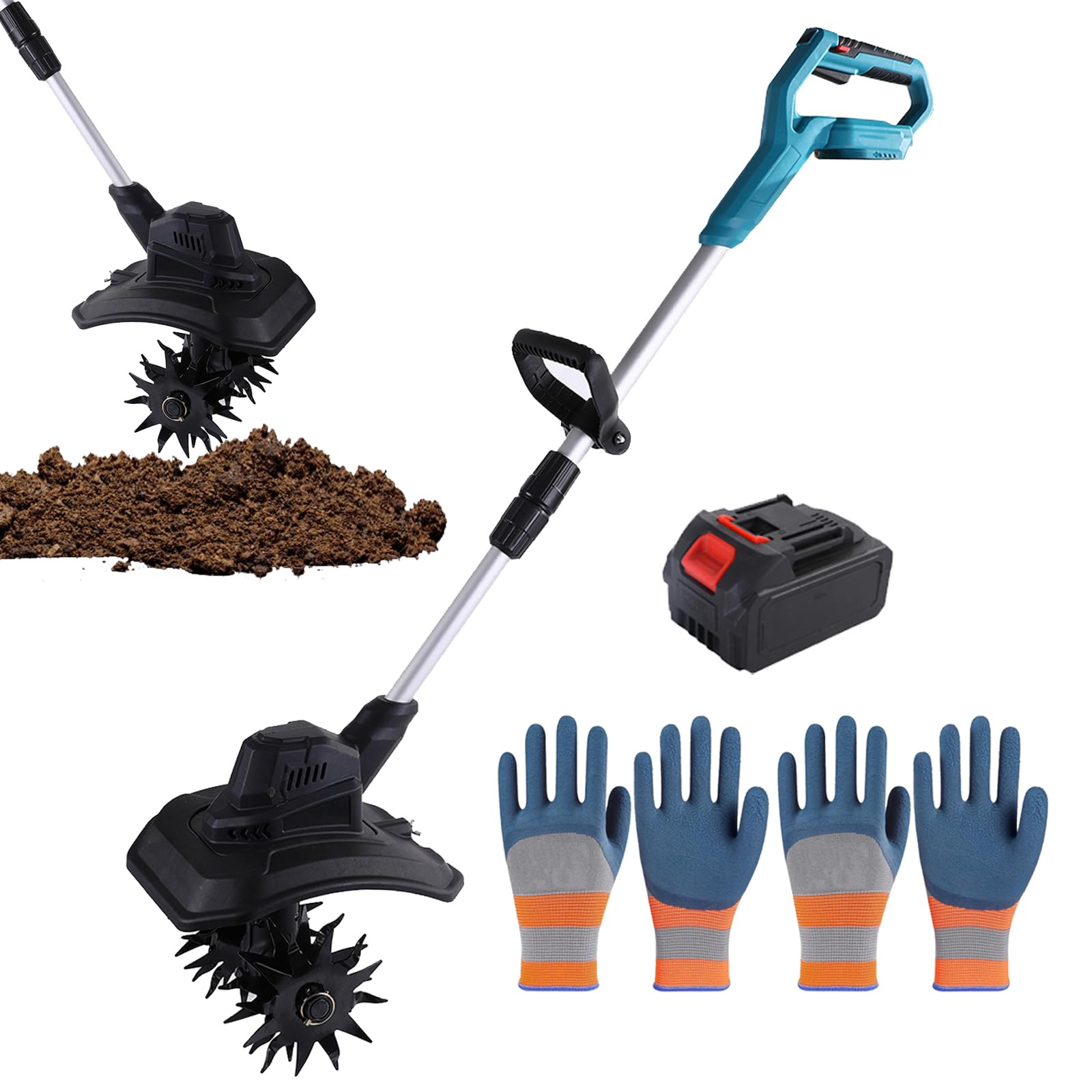 Motocoltivatore Elettrico da Giardino, Lunghezza Regolabile, Profondità di Lavorazione 16 cm, Larghezza di Lavorazione 23 cm