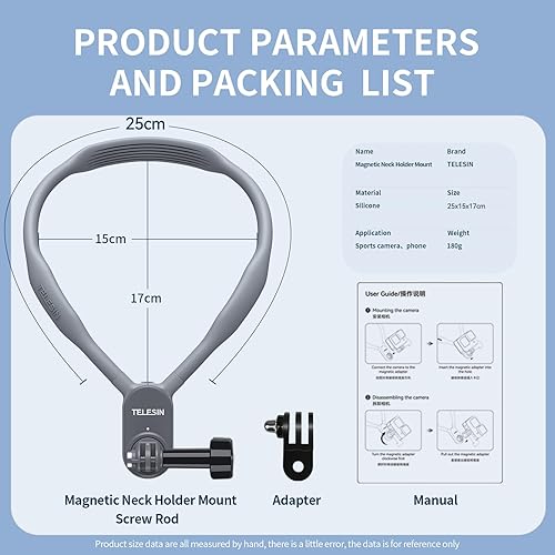 Miniatura 5 de TELESIN Soporte magnético para collar de montaje en el cuello, POV Selfie manos libres Video Vlog Accesorios para GoPro Max Go Pro Hero 11, 10, 9,