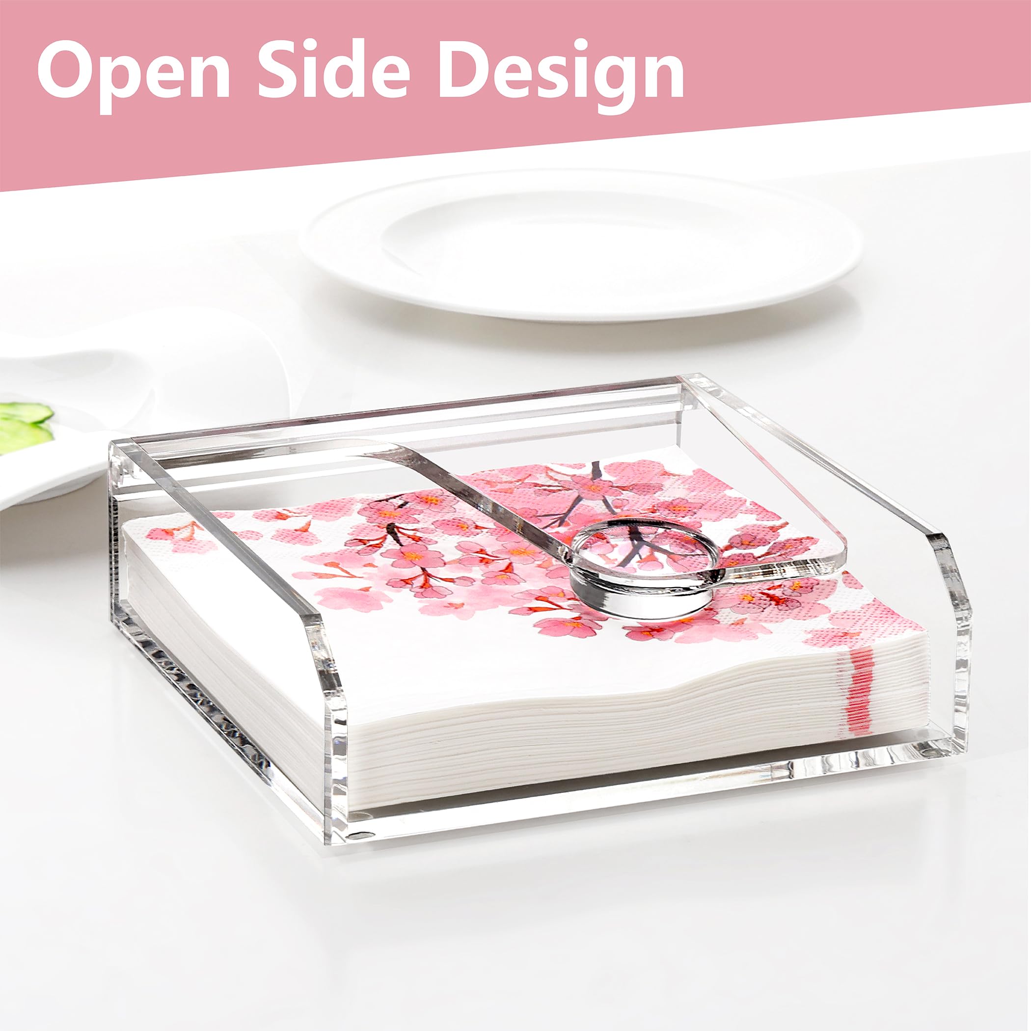 DINGHUO Servilletero acrílico transparente con brazo pesado, transparente, para mesa, 7 x 7 pies, elegancia moderna