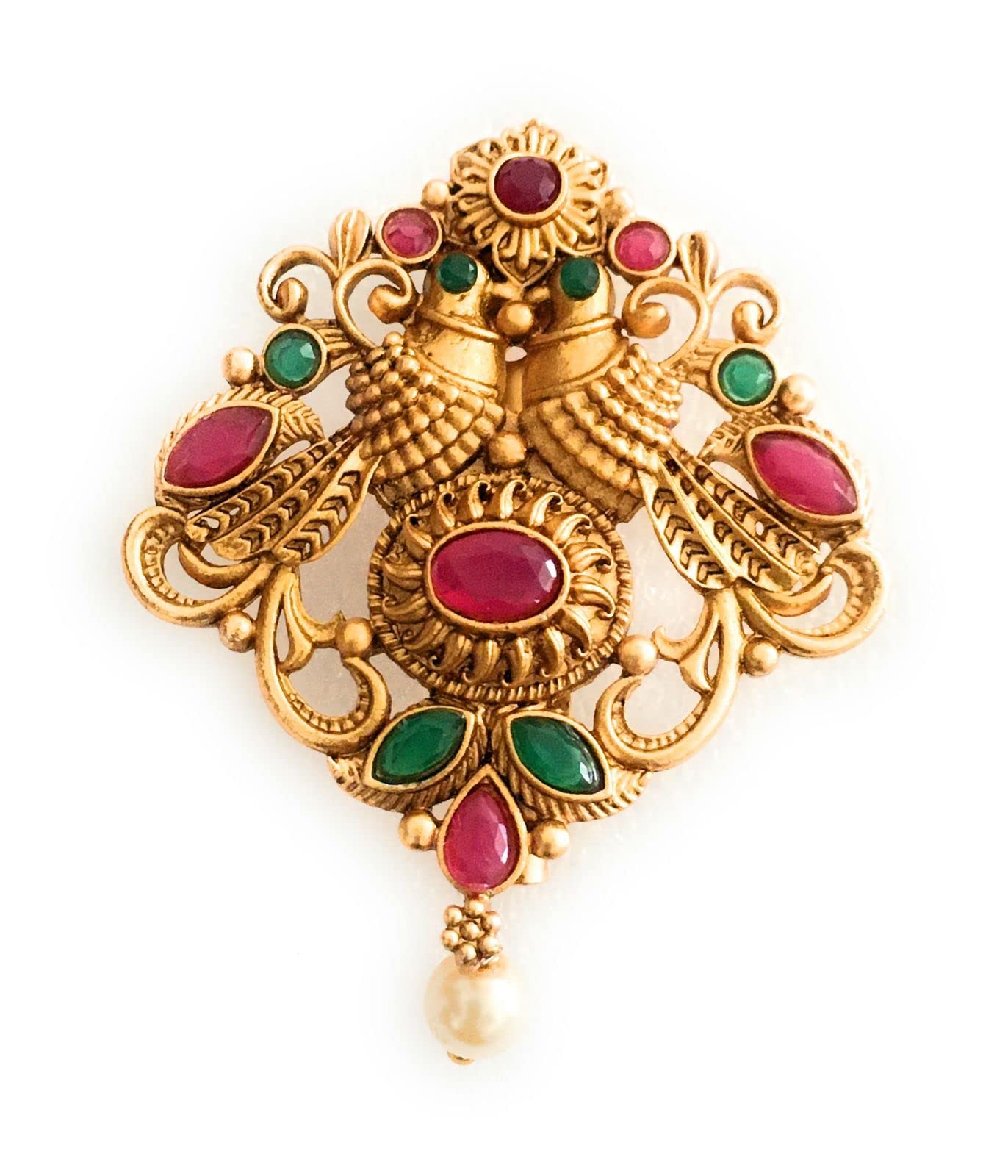 brooch pin for women and girls small matte finish saree pin with ruby red and green color stones fancy metal bridal dress suit pin (B0B58HNFP3) Amazon Price History, Amazon Price Tracker