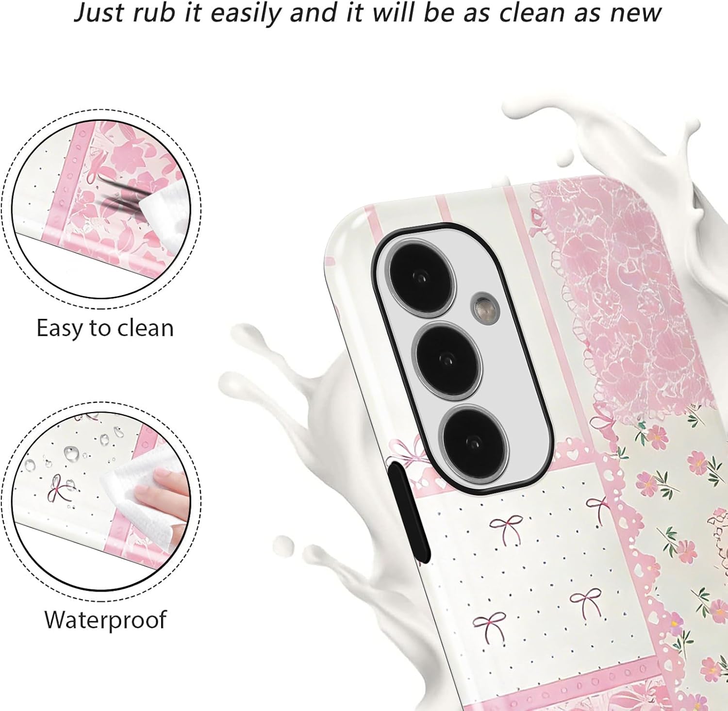 Lacey Pink Bow Flower Collage Phone Case for Samsung Galaxy A15 5G 6,5", Cute Lace Floral Patchwork Design for Girls Women, Hybrid 2 in 1 Hard Shell & Silicone Shockproof Slim Protective Cover image 4