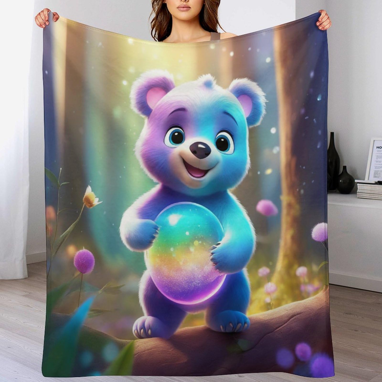 Couverture ours flannel douce pour eviter le froid sur le canape