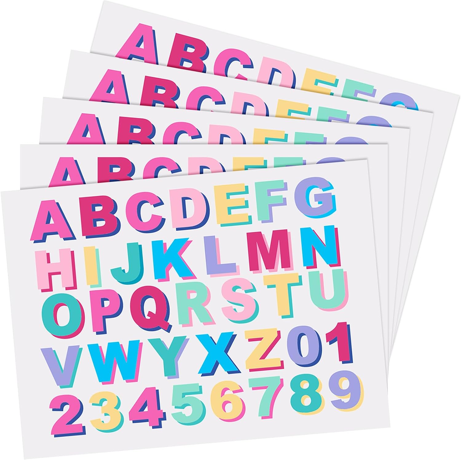 Hoolerry 5 Sheets Monogram Stickers A-z 0-9 Vinyl Decals 1.6 in, Pastel