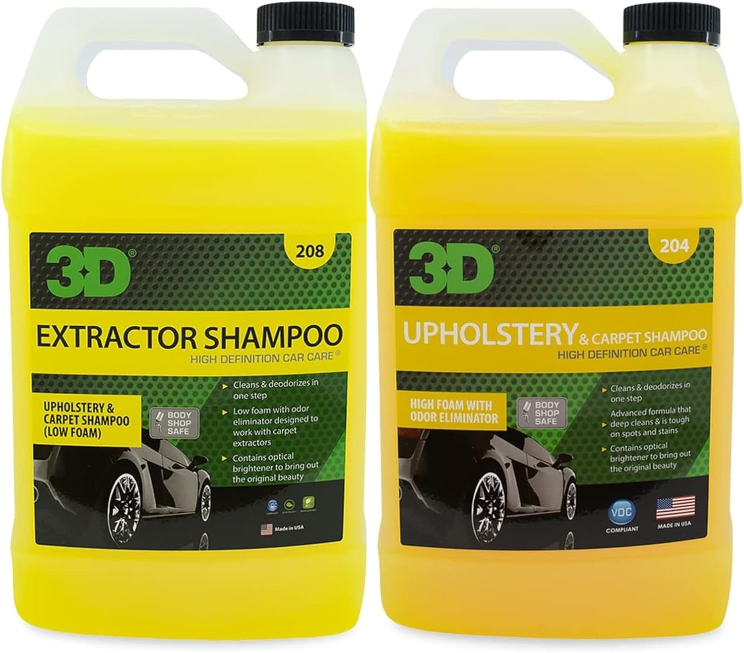 3D Extractor Carpet Cleaner Upholstery Shampoo – Ultimate Carpet & Upholstery Cleaning Kit – Low Foam & High Foam Stain Remover Duo – 1 Gallon Each