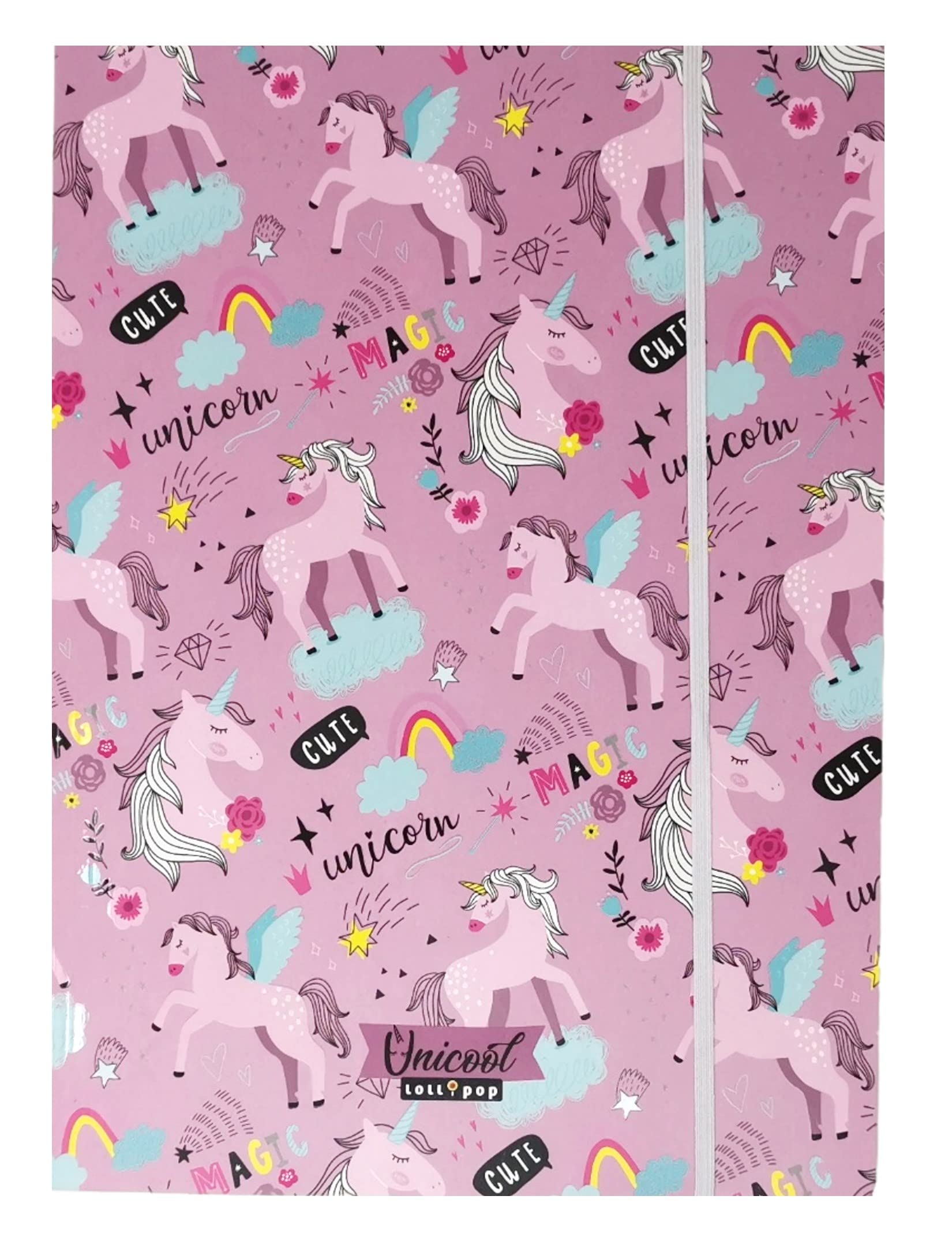 Theonoi Children's Classic A4 Folder, Set of 4, Sturdy Cardboard, Unicorn Design, Elasticated, Back to School - Image 4