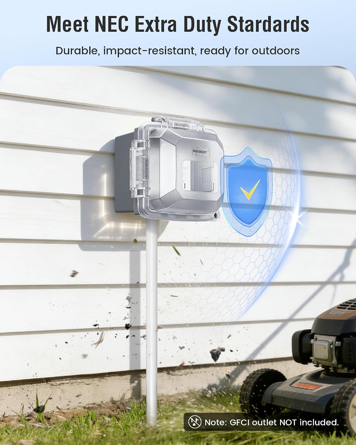 SURAIELEC 2-Gang Outdoor In-Use Outlet Cover, UL Listed, Extra-Duty Weatherproof PC Receptacle Cover, NEMA 3R Rated, Lockable Design, Compatible with GFCI, Duplex Outlets & Switches, Grey, 1-Pack
