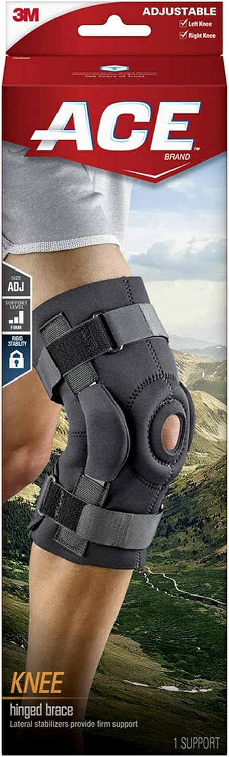 ACE Brand Hinged Knee Brace, Provides Firm, Stabilizing Support and Compression to Muscles and Joints, Adjustable Knee Brace With Knee Straps, Right or Left Knee Brace, One Size Fits Most