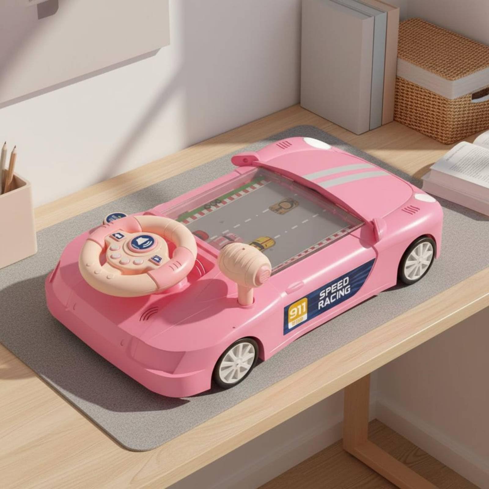 Juego de Carreras Infantil Volante Simulador Vehículo Consola Desarrollo de y Coordinación 200 Niveles sin Pantalla Visión Cuidada Carga por USB Adecuado para Niños en Casa y Paseos