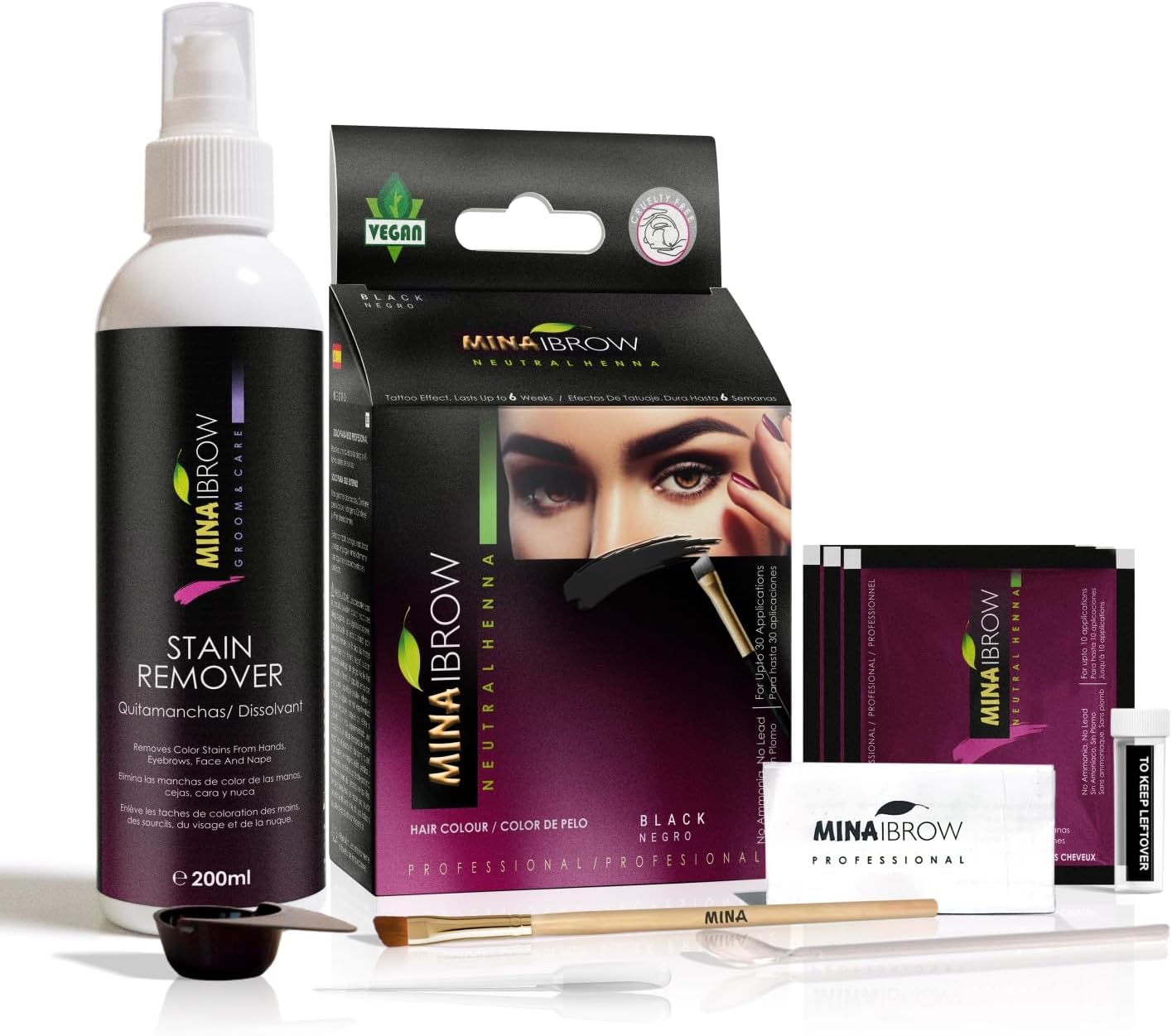 MinaiBrow Black Natural Spot Coloring Powder with Stain Remover | Smudge Proof Instant Brow Dye, 100% Gray Coverage