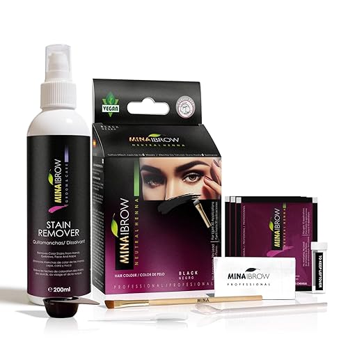 MinaiBrow Polvo de Coloración de Puntos Naturales Negro con Removedor de Manchas Tinte Instantáneo para Cejas a Prueba de Manchas, 100% Cobertura