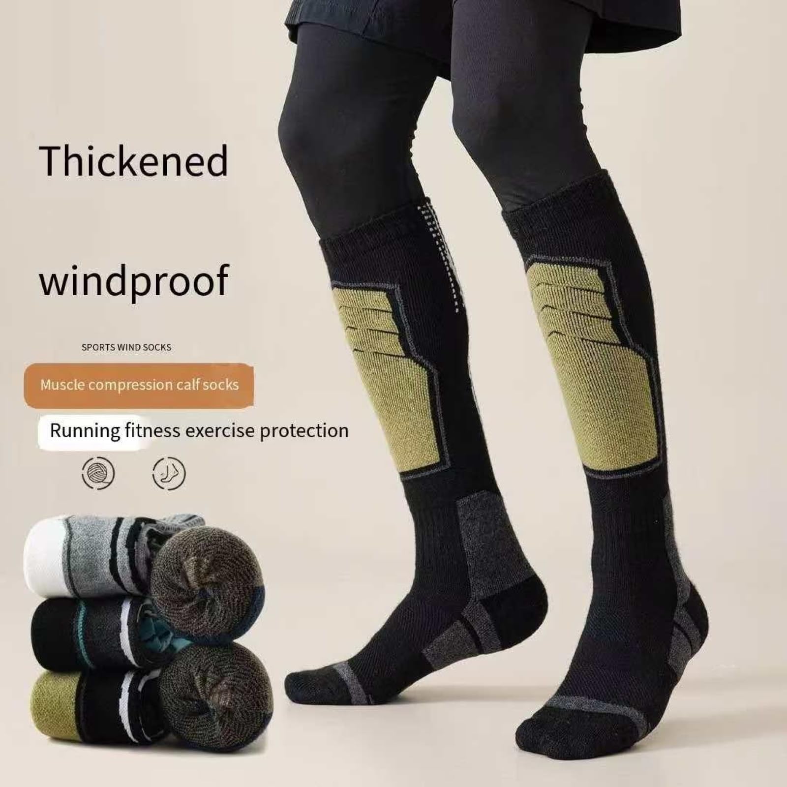 Herbst-Und Winter-Sportsocken Für Jungen,Studenten Hochgeschnittene Kompressionssocken Für Fitness Und Laufen,Verdickte Lange Socken,Winddichte Socken