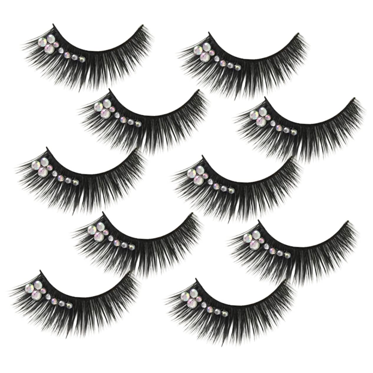 FRCOLOR Natural False Eyelashes 5 Pairs Diamond Eyelashes Artificial Strip Lashes Fluffy Eyelashes Fiber Natural False Lashes