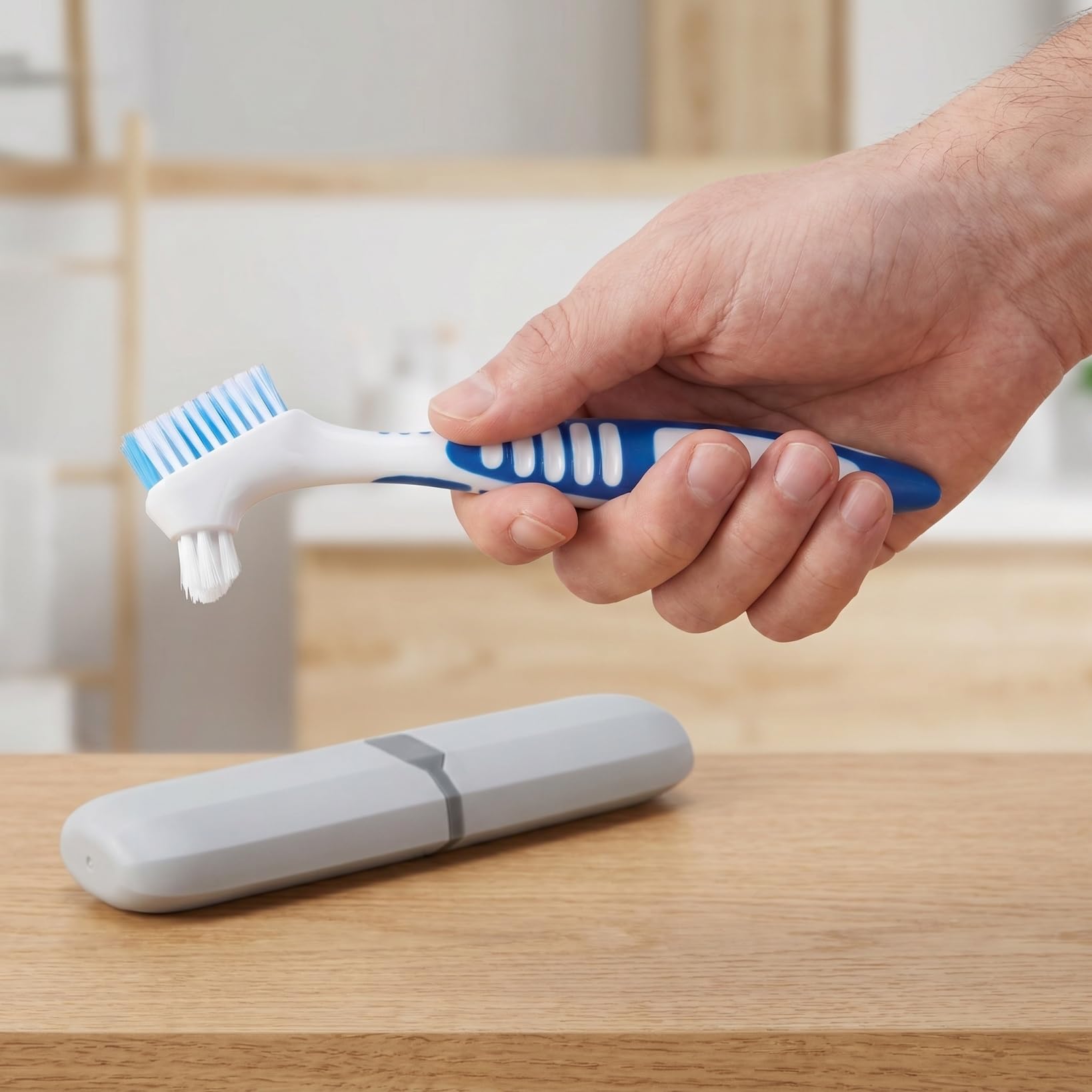 Mikinona Brosse Dentier Avec Étui De Voyage Brosse À Prothèses Dentaires Portable Boîte De Protection Pour Appareil Dentaire Rangement Hygiénique Pour Maison Bureau Et Déplacements
