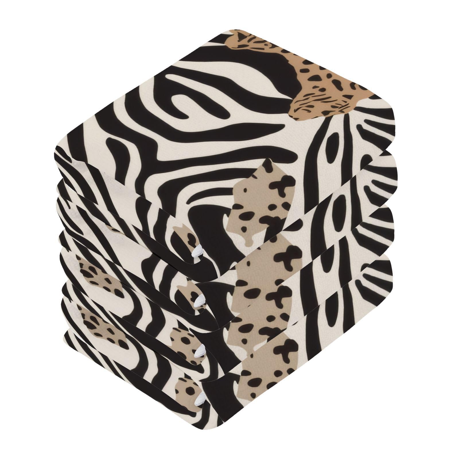 YANENDIE Leopard Print Texture Washcloths Towels, Highly Absorbent and Soft Cotton Face Cloths, 4 Pack Quick Dry Wash Cloths - 12 X 12 Inches