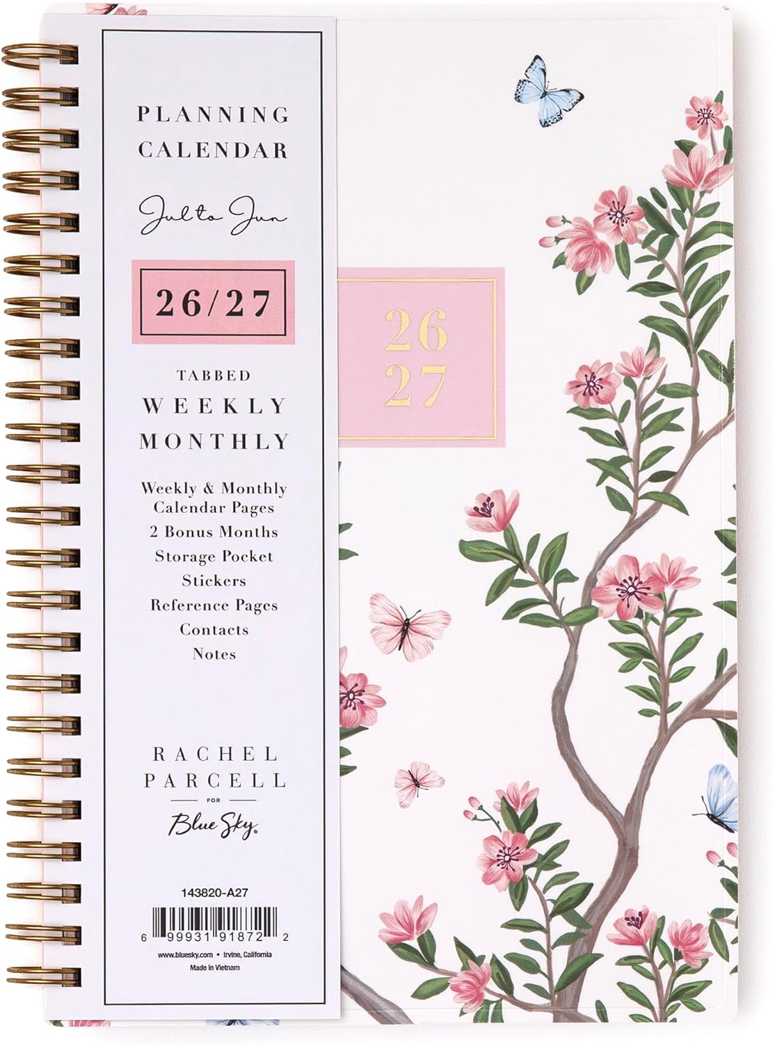 Blue Sky Rachel Parcell 2026-2027 Weekly and Monthly Academic Year Planner Calendar, July 2026 - June 2027, 5" x 8", Flexible Cover, Wirebound, Laminated Tabs, Storage Pocket, Includes Stickers, Cherie
