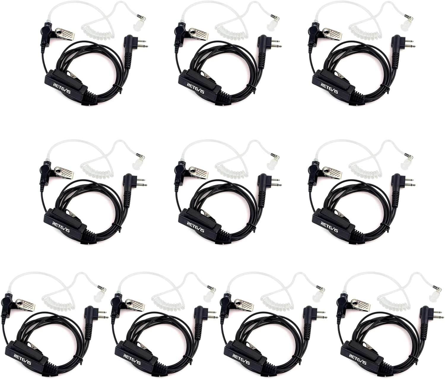 Retevis Acoustic Tube Earpiece for Motorola Walkie Talkies, Compatible with Motorola CP185 CP200 CP200d GP300 GP2000 MAG ONE A10 Walkie Talkies, Two Way Radio Headset with Big PTT Button(10 Pack)