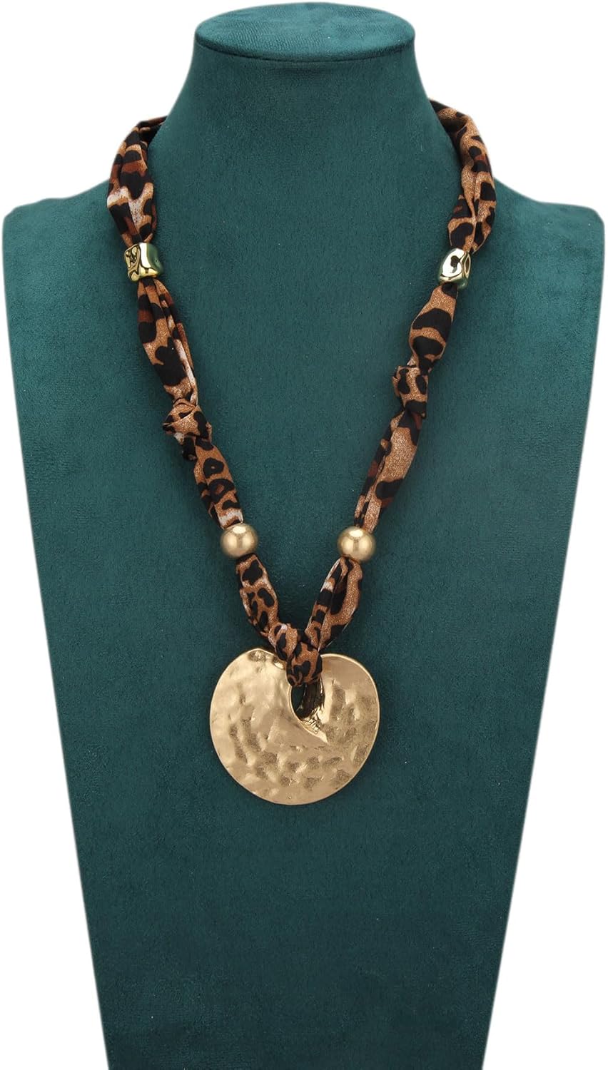 GelConnie Scarf Necklace with Charm Bandana Necklaces for Women Boho Beach Leopard Choker Necklace Statement Rope Scarf Pendant Wedding Jewelry Adjustable - Image 2