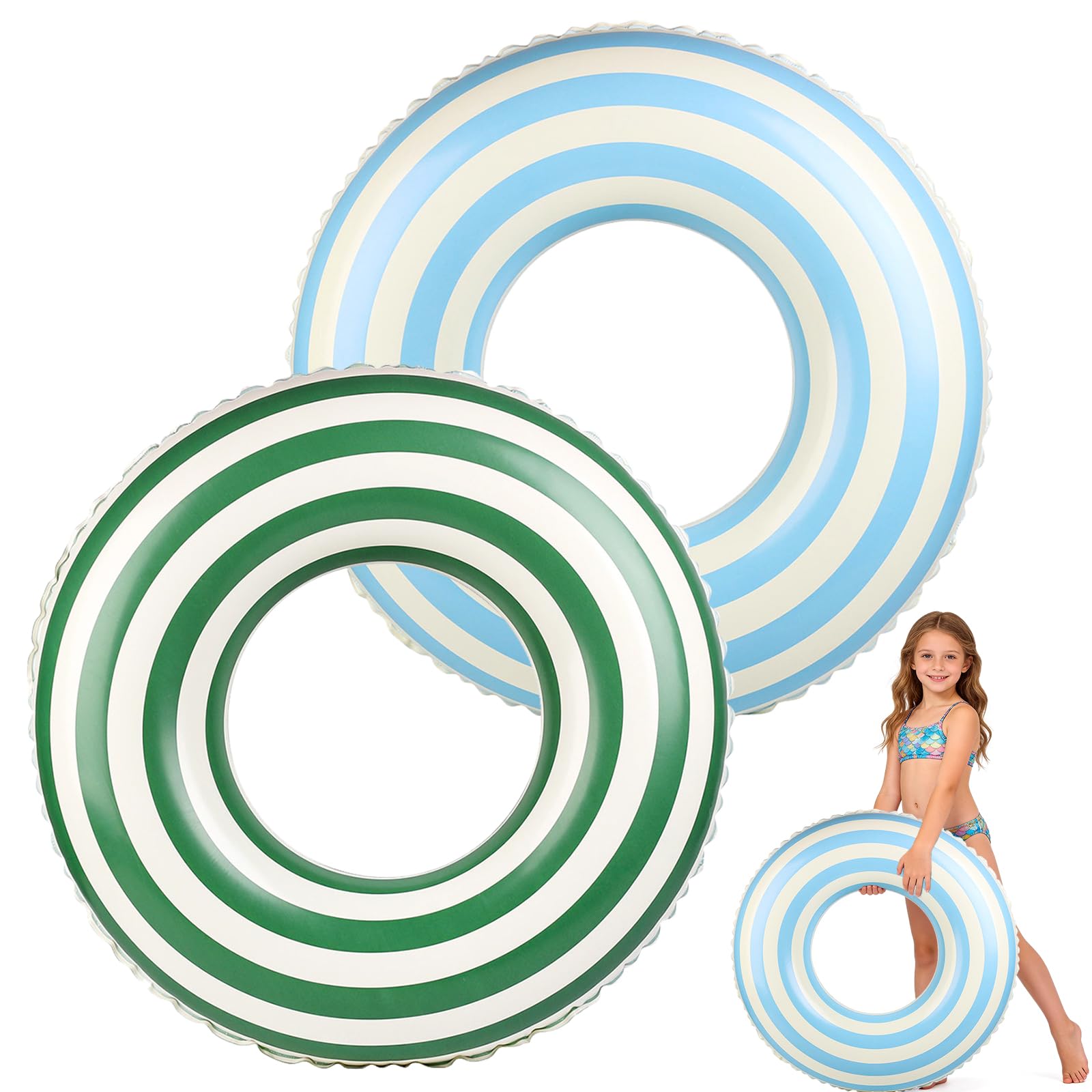 2PCS Swimming Ring for Kids, Transparent Rubber Ring for Swimming Inflatable with Sequin, Leak-proof Pool Inflatable for kids 4-9 Years(Blue/Green) — image 1