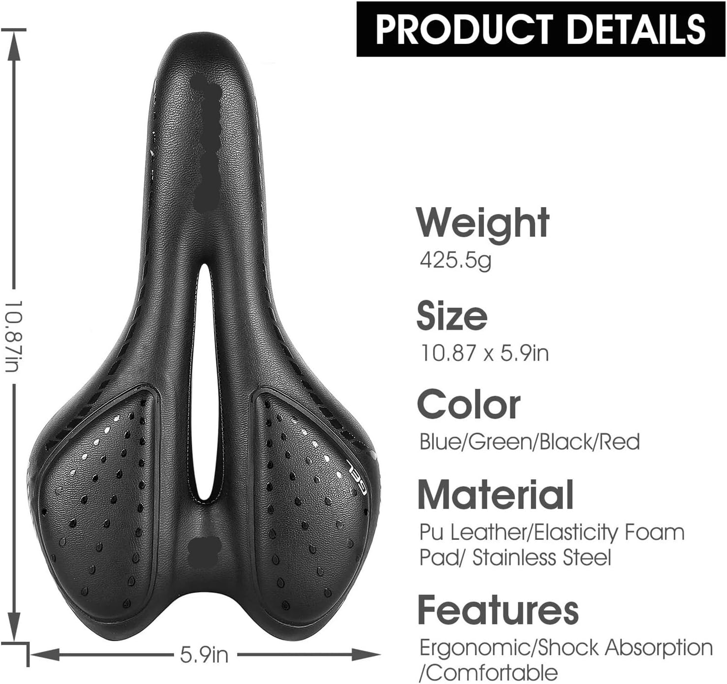 Bike Saddle MTB Mountain Road Bicycle Seat PU Leather Gel Painless Cycling Cushion Comfortable Shockproof Riding Parts
