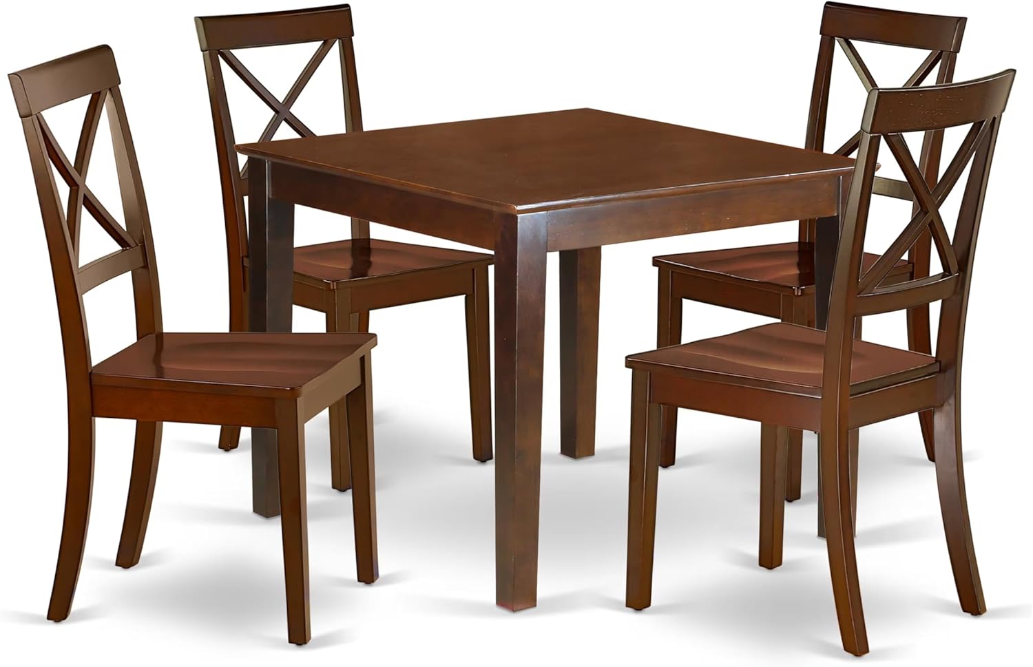 East West Furniture OXBO5-MAH-W 5 Piece Dining Table Set for 4 Includes a Square Kitchen Table and 4 Dining Room Chairs, 36x36 Inch, Mahogany