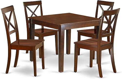 East West Furniture OXBO5-MAH-W - Juego de mesa de comedor de 5 piezas para 4 personas, incluye una mesa de cocina cuadrada y 4 sillas de comedor,