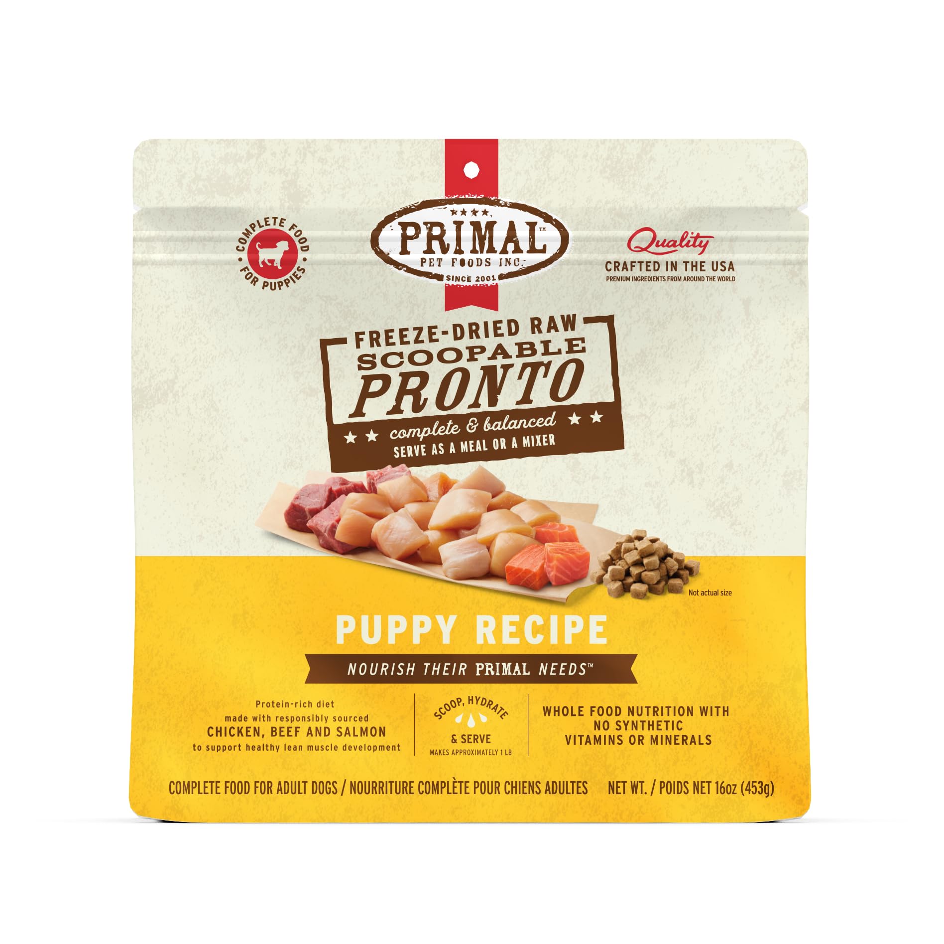 Primal Freeze Dried Puppy Dog Food, Pronto Mini Nuggets; Scoop Serve,  Complete Balanced Meal; Also Use As Topper or Treat; Premium, Healthy,  Grain