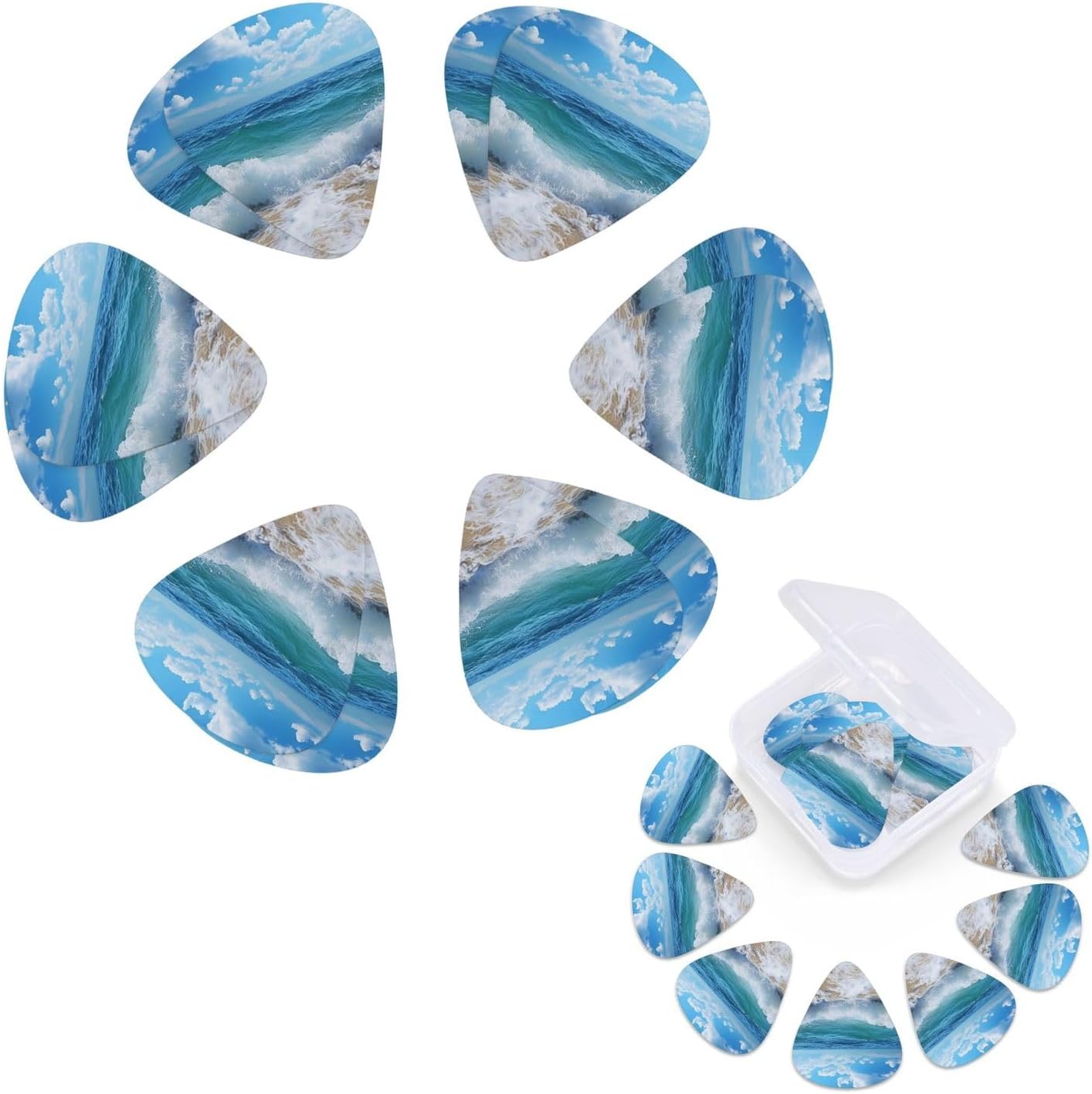 12 Pack Guitar Picks with Organizer Storage Box 3 Different Thickness Guitar Pick Ocean Beach Theme Guitar Picks Plectrums for Acoustic Guitar, Electric Guitar, Bass, Ukulele 0.46mm/0.71mm/0.96mm