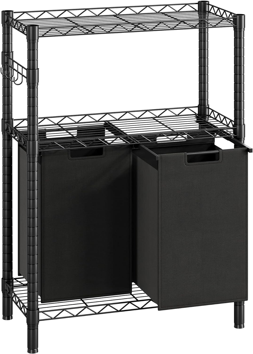 Cesta de lavandería con estante organizador de madera para ropa sucia y baño color black