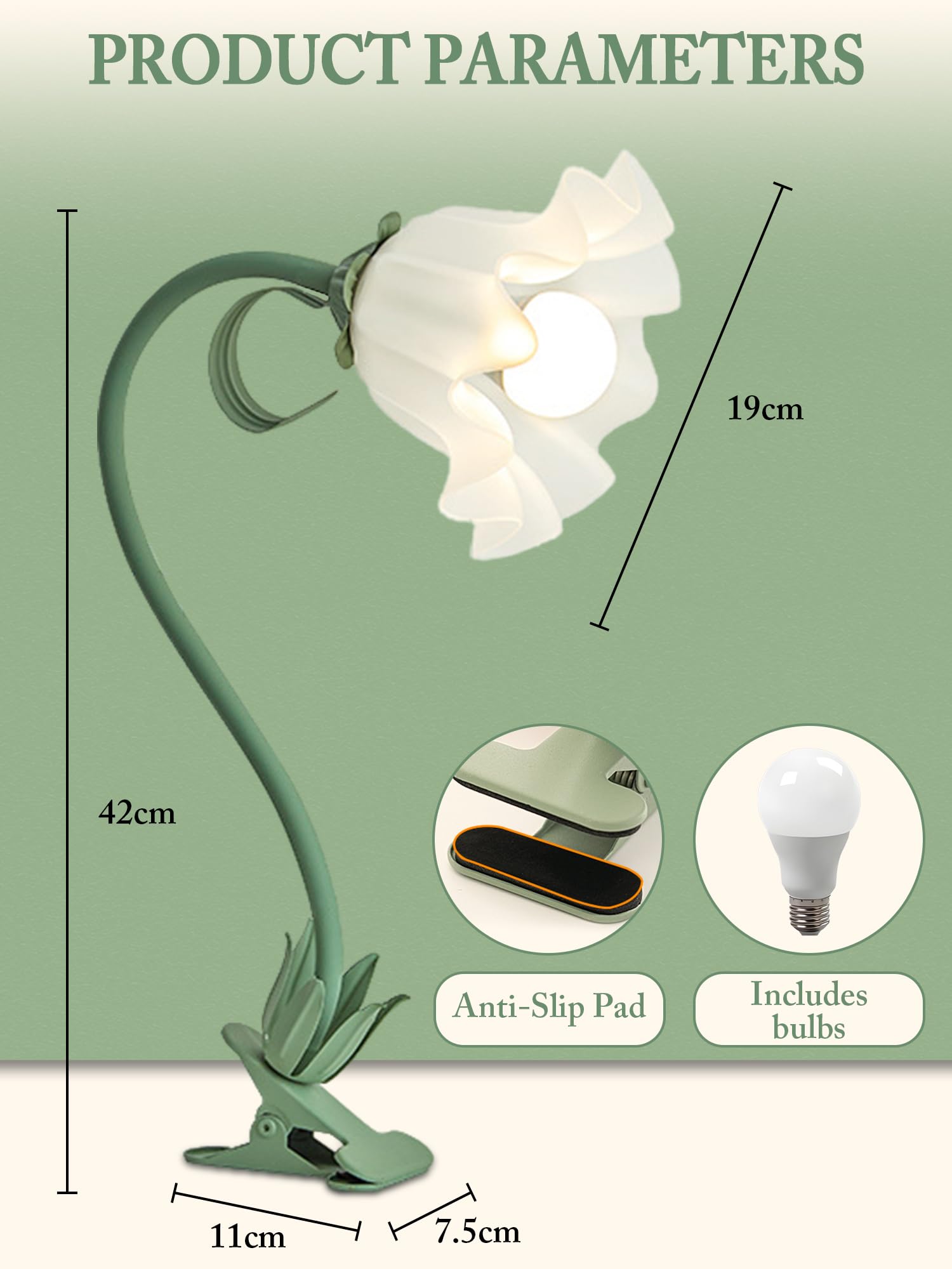 Lámpara de escritorio con diseño de flores, 3 modos de color, luz LED para el cuidado de los ojos, cuello de cisne flexible con clip para mesita de noche para camas, cabecero, escritorio