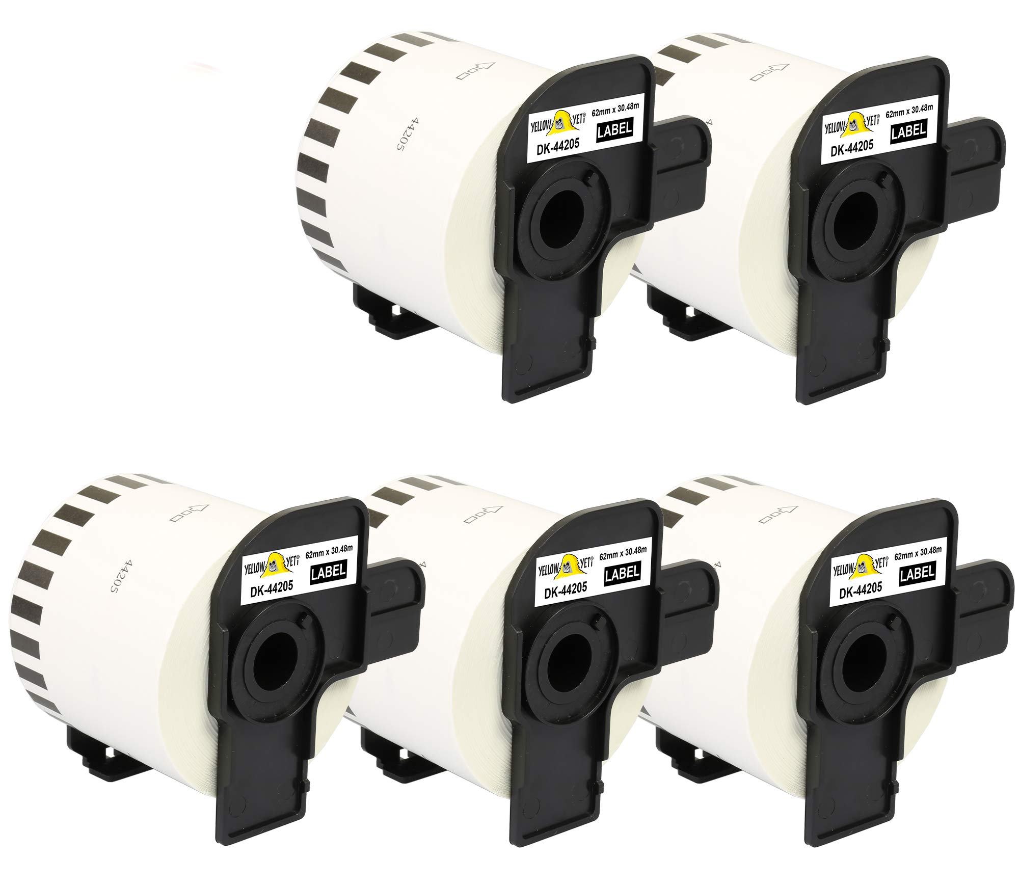 Yellow Yeti 5 rouleaux DK-44205 étiquettes continues amovibles 62mm x 30,48m compatibles pour Brother P-Touch QL-500 QL-570 QL-700 QL-710W QL-720NW QL-800 QL-810W QL-820NWB QL-1050 QL-1100 QL-1110NWB
