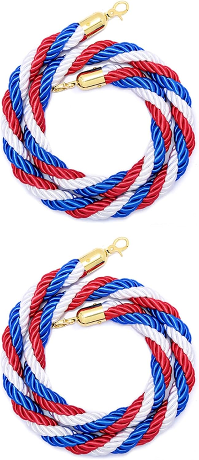 Crowd Control Stanchion Post Queue Line Barrier 5 ft/1.5 m, Colorful Braided Rope for Crowd Control, Crowd Control Rope Barrier with Polished Gold Hooks, Rope Safety barriers for Movie Theaters