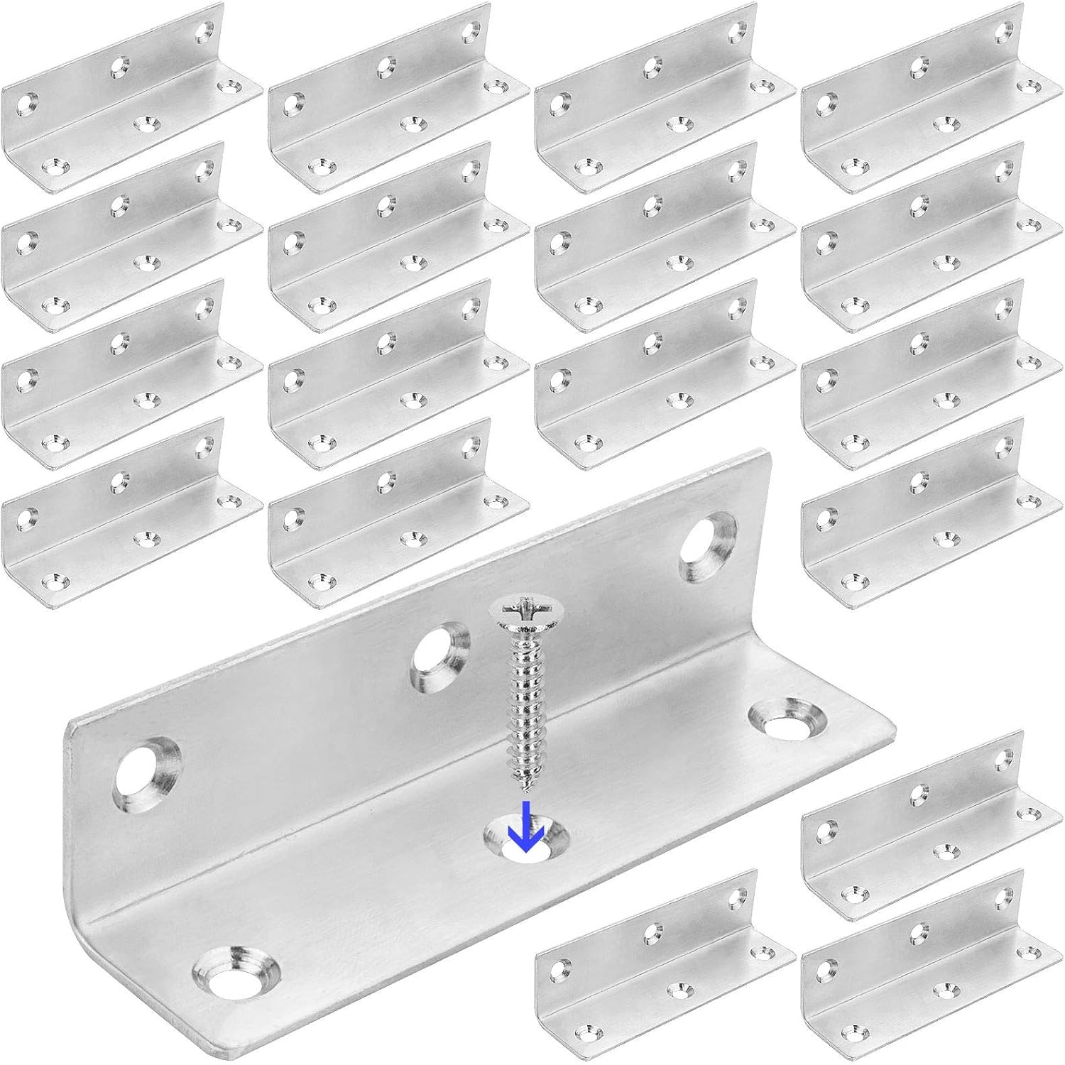 22 Pack Stainless Steel L Corner Brackets 100X25X2mm Heavy Duty L Bracket Joint Right Angel Corner Brace for Wood Cabinets Furniture