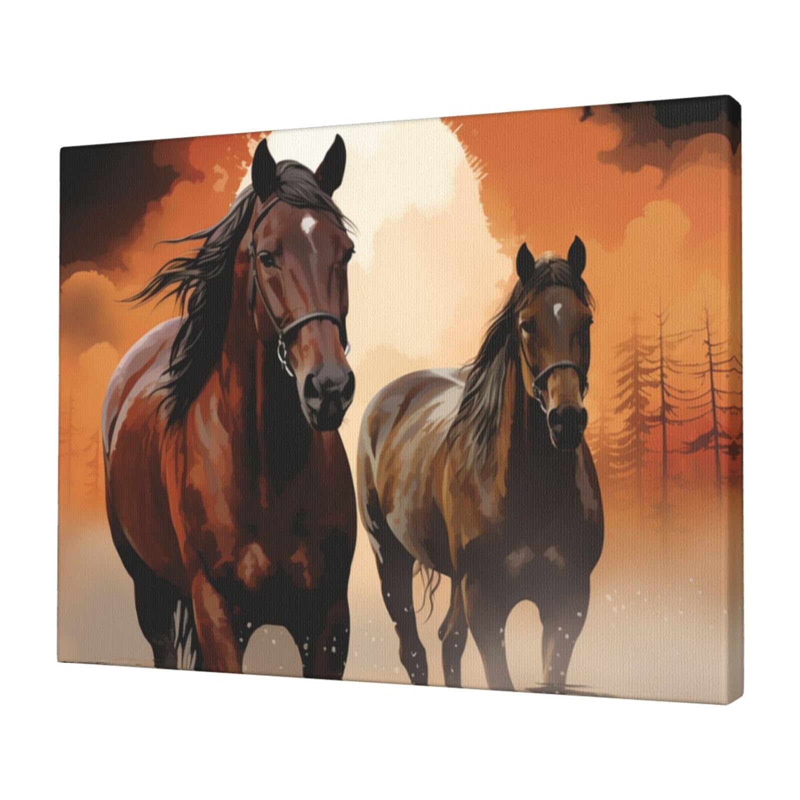 KLOPH Brown horse silhouette Canvas Wall Art for Living Room 12"x16" Modern Artwork Painting for Bathroom Hanging Canvas Prints Aesthetic Wallart for Bedroom Kitchen Office Wall Decor