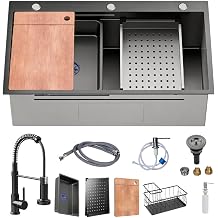 28 x 18 inch Kitchen Sink, Single Bowl Stainless Steel Gunmetal Black Topmount Drop in Sink with Pull-Down Faucet Black, 2818