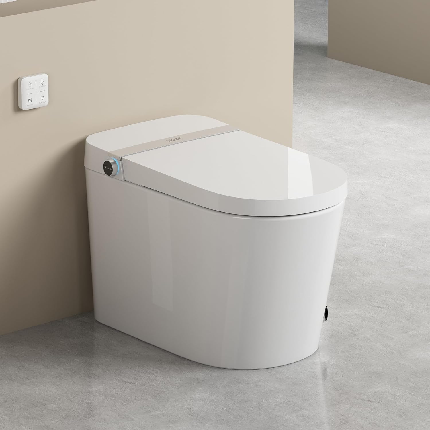 MEJE #A5 - Basic Smart Function Toilet with Built-in Heated Seat, Elongated Tankless Toilet with Auto Flushing, Foot Kick Flushing, Adjustable Seat Temperature, Flush Remote Control, Night Light A5-M