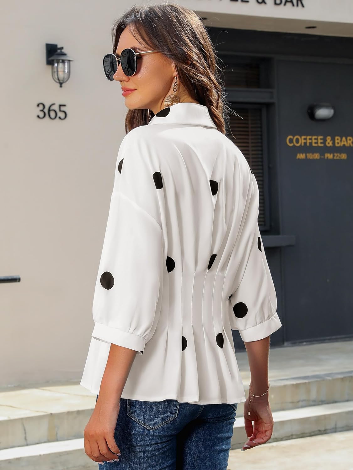 Nlife Women Peplum Tops Cinched Waist Button Down Shirt Collared 3/4 Sleeve Flattering Business Casual Work Office Blouse - Image 3