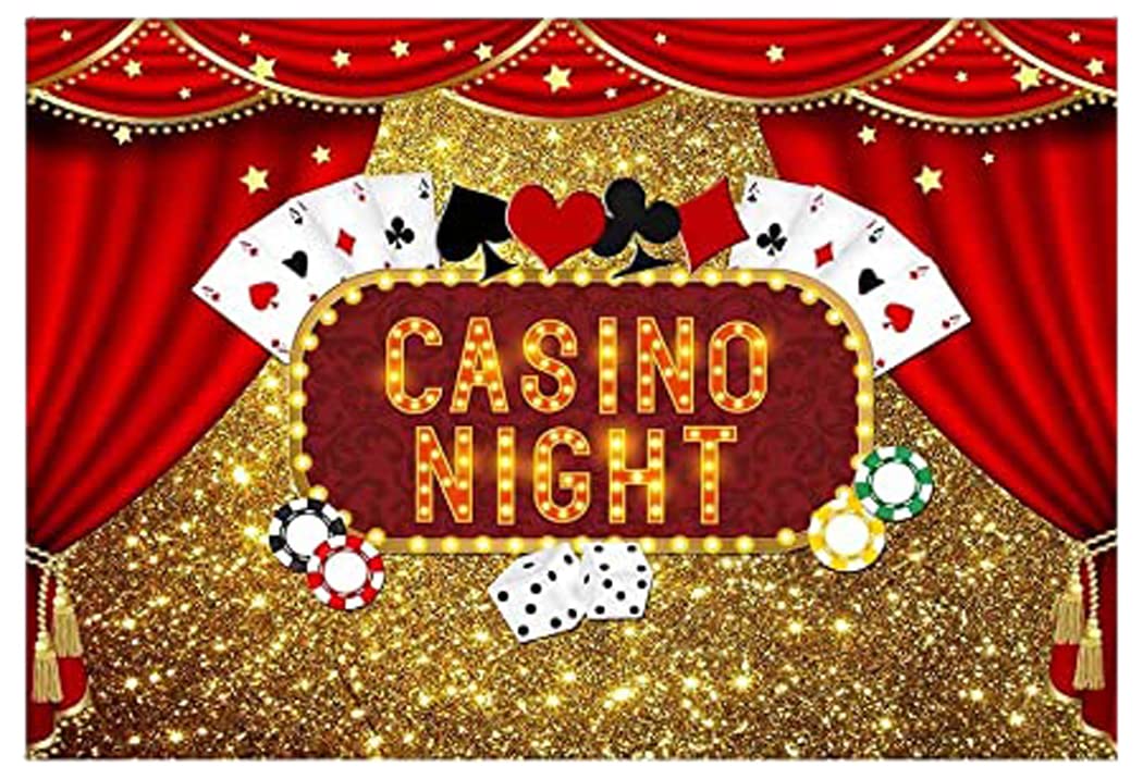 Casino Night Poker Dice Red Curtains Photography Backdrop Vinyl Las Vegas Gold Glitter Bokeh Photo Background Birthday Party Banner Decorations Banner