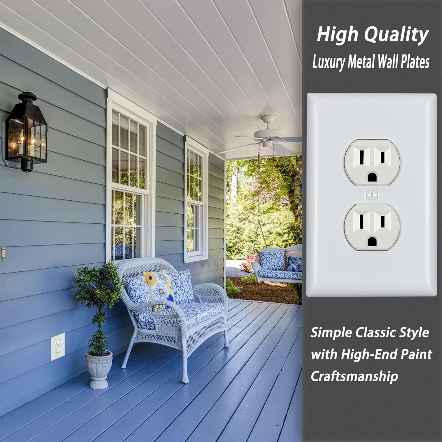 Metal Electrical Outlet Covers, light Switch Cover Wall Plates, Mid Size 3.16''*4.92'' Switch Plate, Wall Plates of Various Styles for Indoor and Outdoor Pure White (1 Gang Duplex 4 PK)
