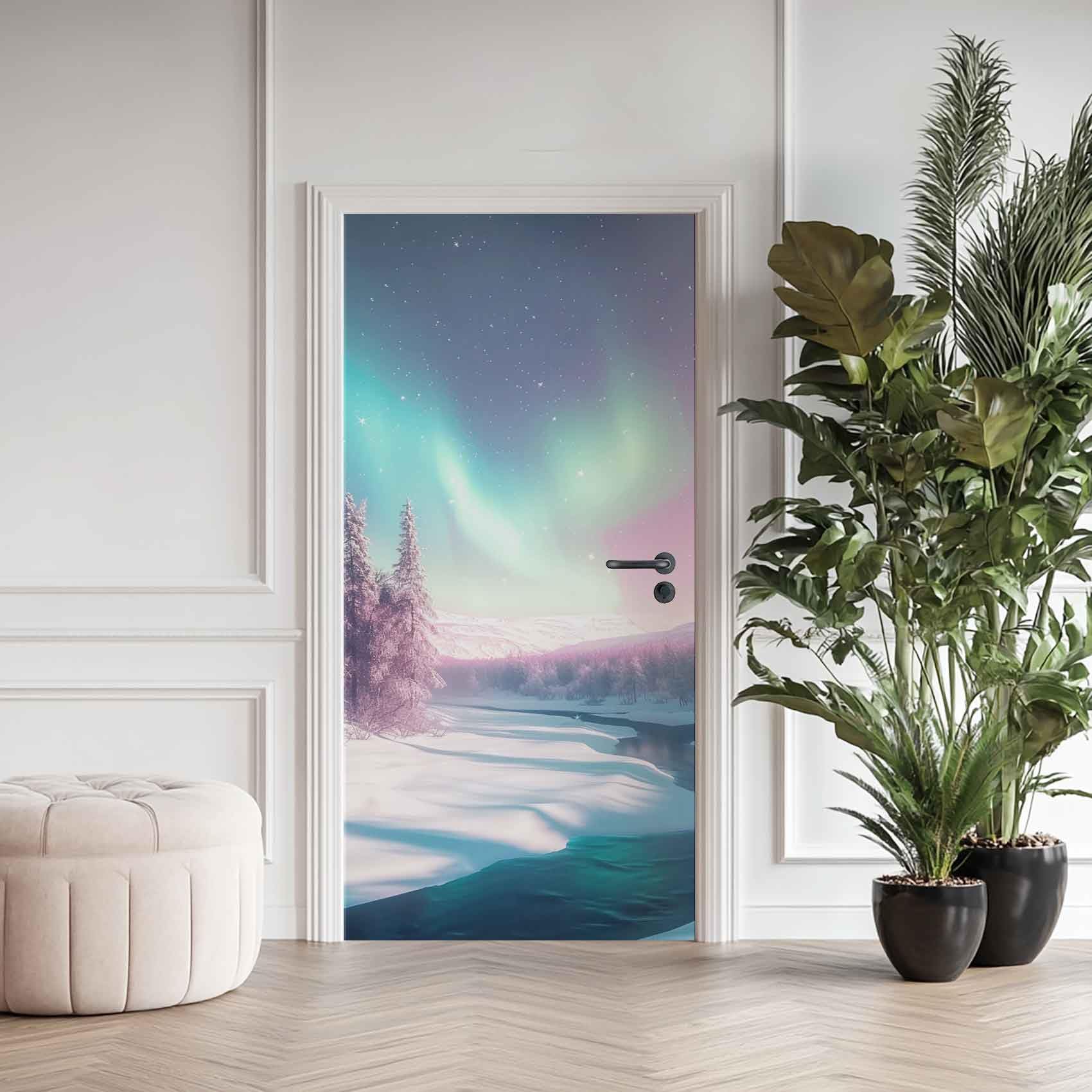 Aurora Door Stickers, Iceland Nature Door Mural, Peel and Stick Self-Adhesive PVC Removable Wallpaper Decals for Home Decor 77 x 200 CM