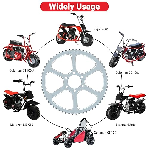 Miniatura 4 de GREHUA Actualización #35 Cadena 60 dientes Trasero Piñón para 98cc 3.5hp Coleman CT100U CC100X Baja Hensim Doodle Bug DB30 Motovox MBX10 MBX11